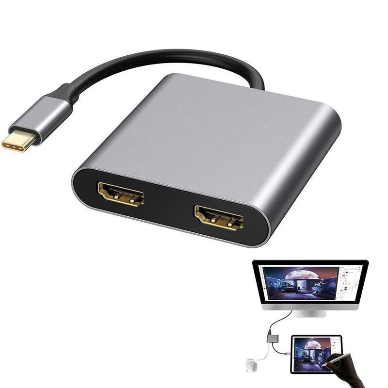 Concentrador de red USB tipo C a HDMI Dual 4K, compatible con USB 3,0 PD, adaptador de USB-C de carga de doble pantalla, compatible con puerto de estación de acoplamiento para MacBook