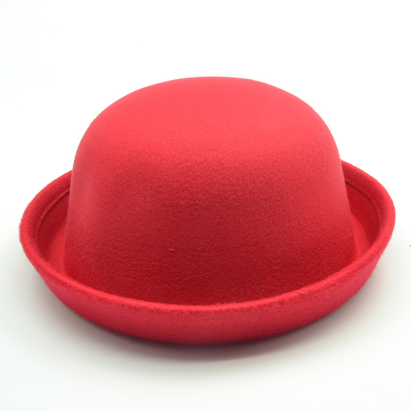 Brand Little girls fedora hat Dome cap Children dress hats Kids caps felt hats wool felting Bowler hat: Red