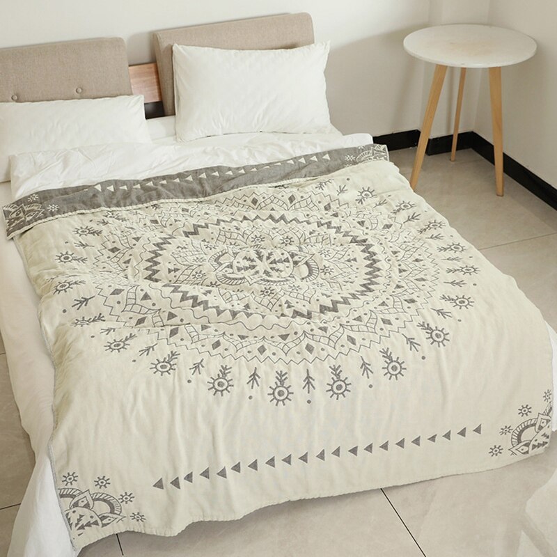 Bomullsmuslin sommerteppe sengesofa reise pustende elegant mandala stort mykt teppe para teppe