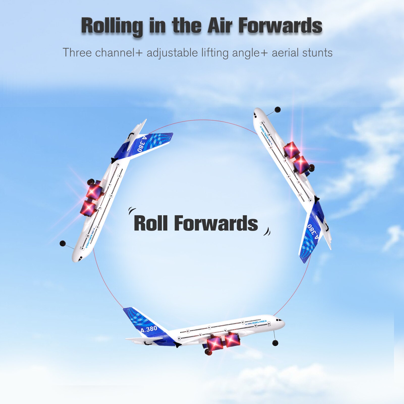 A380 2.4g rc fly flyglider med ledet søkelys 3ch epp fastvinget skum fly fly modell leker låve