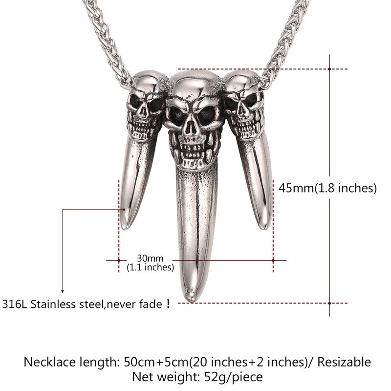 Starlord Punk Wolf Zahn Anhänger Halskette Edelstahl/Gold Farbe 3 Schädel Kopf Charme Amulett Männer Schmuck GP2458