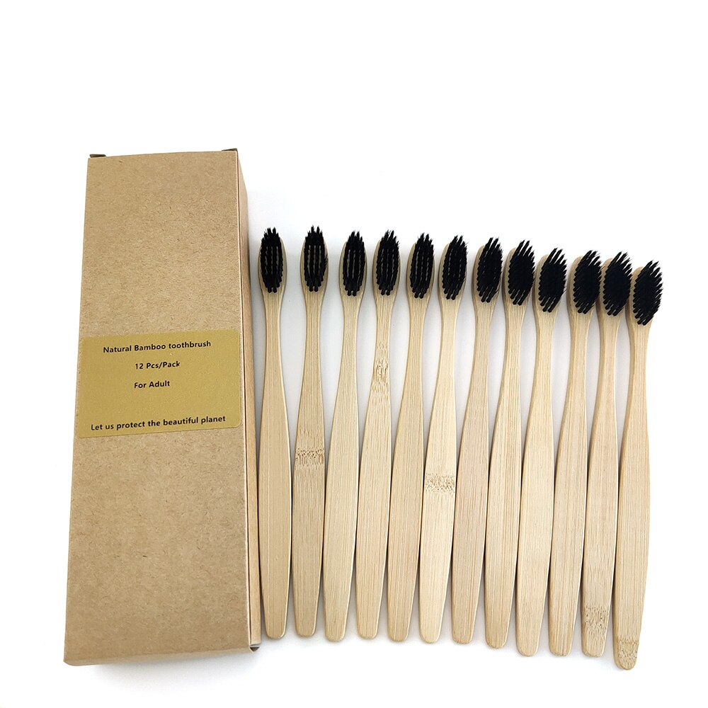 Brosse à dents en bambou , fibre souple, manche en bambou solide, , santé buccale, voyage, 12 pièces/paquet: 1200-H-1