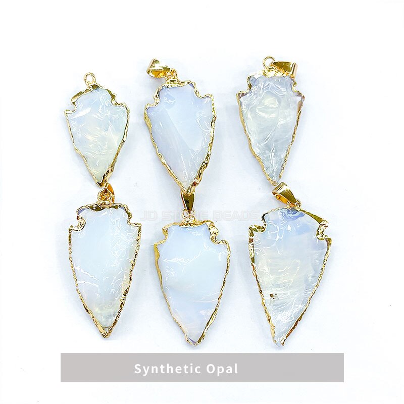 Natural Amethysts Opal Chalcedony Pendants Plating Golden Edge Arrow Shape Pendants for Jewelry Necklace Bracelets Accessories: Synthetic Opal