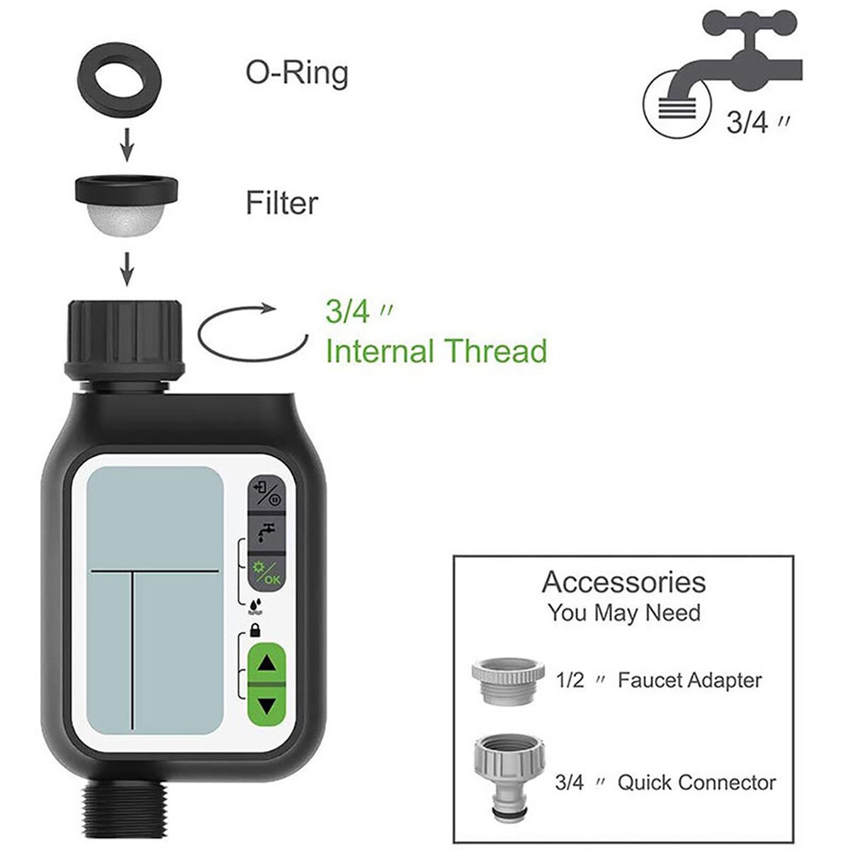 Temporizador de riego automático por goteo para jardín, sistema de controlador de riego Digital electrónico, Sensor de lluvia, bloqueo infantil separado