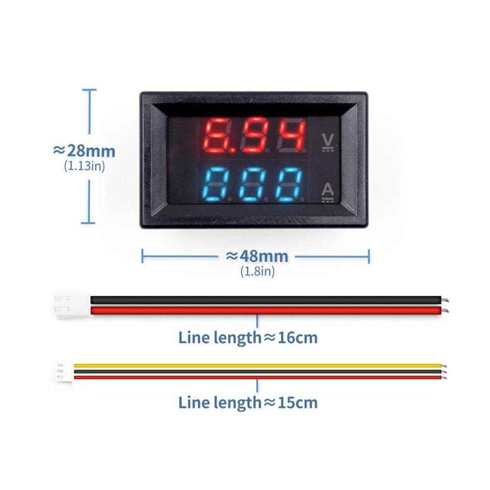 Mini Digital Voltmeter Ammeter DC 100V 10A Panel Amp Volt Voltage Current Meter Tester 0.28" Blue Red Dual LED Display: Red Blue Display