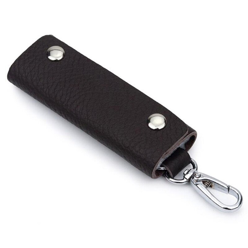 Lederen Dubbele Snap Key Holder Tassen Handgemaakte Handig Draagbare Eenvoudige Effen Kleur Key Sleutelhanger Organizer Accessoires: Coffee