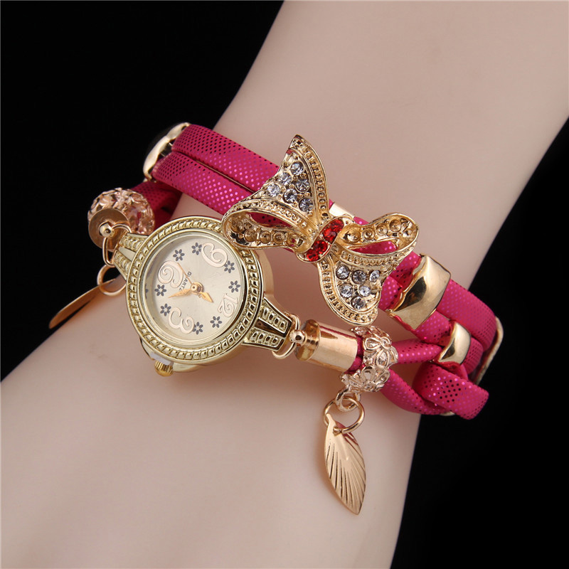 Mode Dames Armband Horloge Strik Armband Horloge Vrouwen: pink
