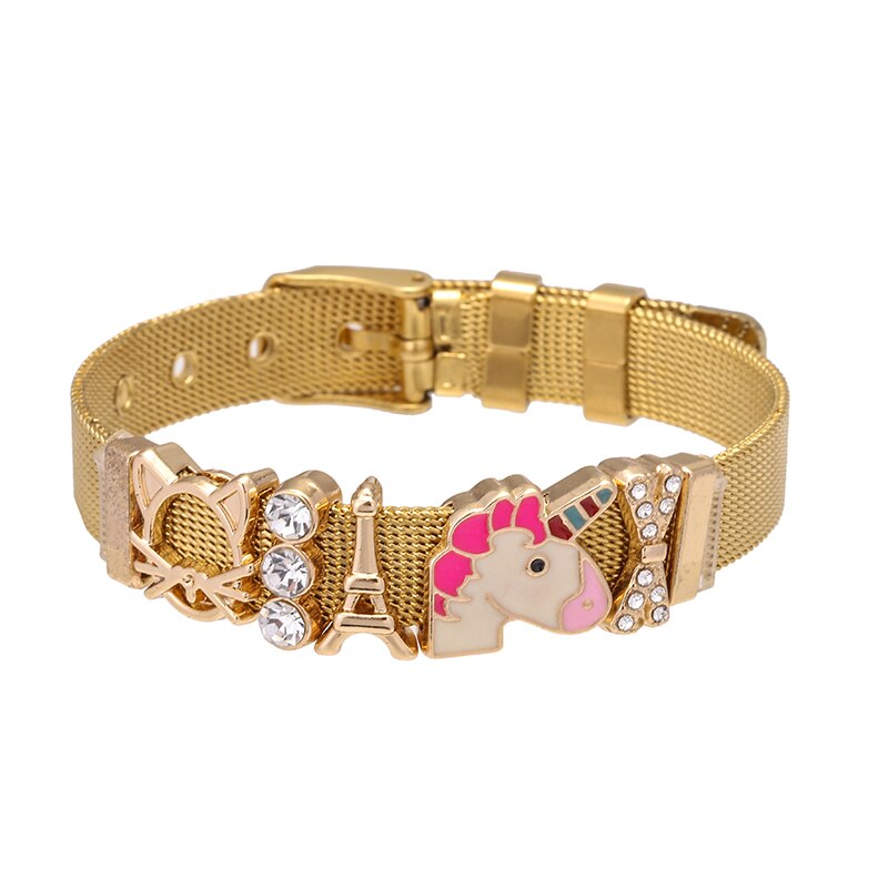Dubbele kleur roestvrijstalen mesh armband diy eenhoorn bedel voor vrouwen heren armband sieraden verjaardag direct: Bxg 20424-7