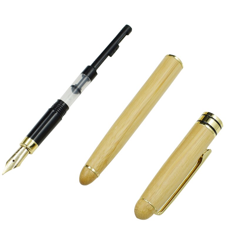 One Set Bamboo Fountain Pen Calligraphy Pen 0.5mm Nib Ink Writing Materials Nature Wooden Bamboo Stationery
