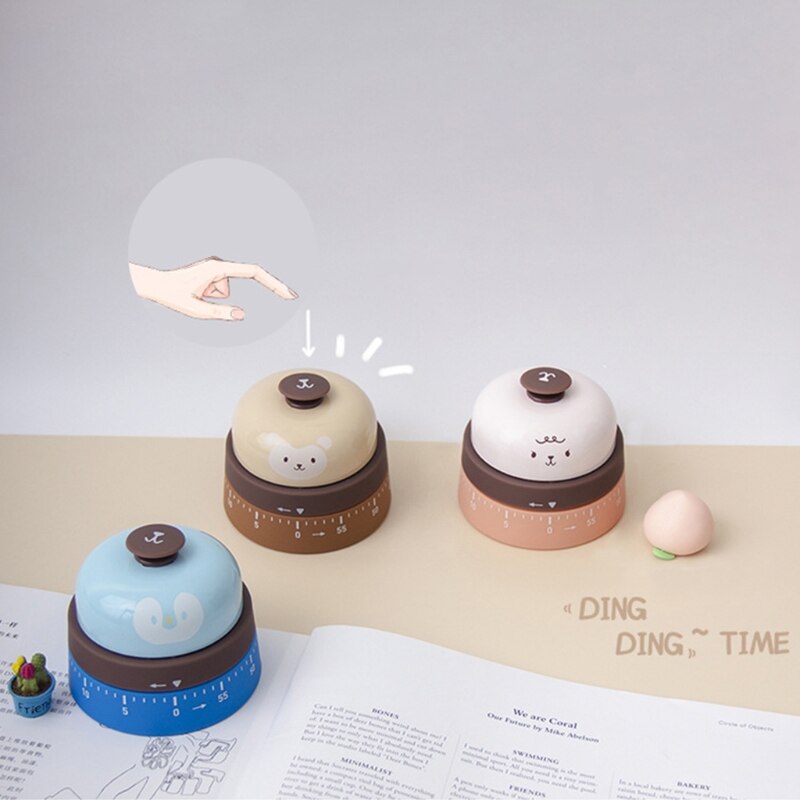 Cute Kitchen Timer Mechanical Reminder Call Bell Button 60 Minutes Countdown Timer for Cooking Reading Baking Tool Kitchen Use