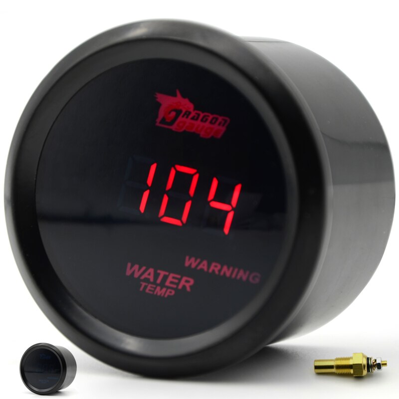 DRAGON GAUGE 52MM Water Temp Gauge Digital Red led Black Case Fahrenheit Temperature