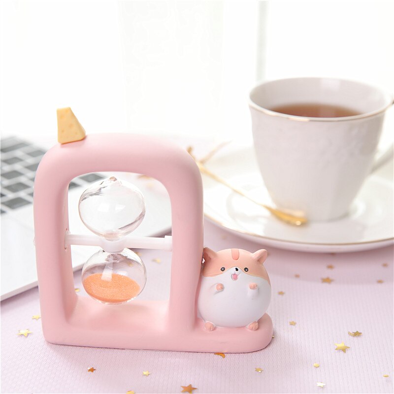 Tecknad hamster harts liten timglas dekompression sand rum bok skrivbord estetisk rum dekoration födelsedag för dotter: Rosa 2