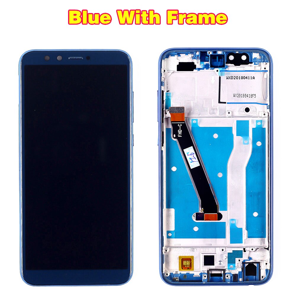100% testowany wyświetlacz LCD robić Huawei Honor 9 lite 5.65 calowy ekran dotykowy Digitizer montaż ramki z bezpłatnym szkłem hartowanym: niebieski z rama