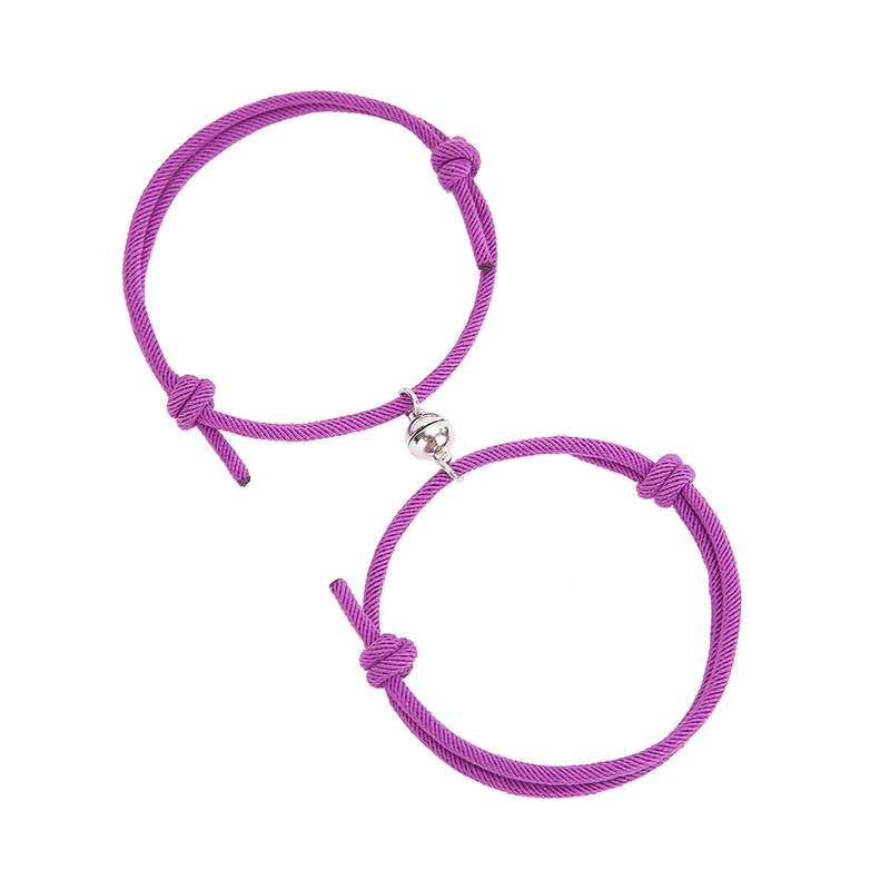 2 Pcs/set Couple Magnet Attract Couple Bracelet Stainless Steel Friendship Men Women Charm Bracelet Jewelry Lover: purple