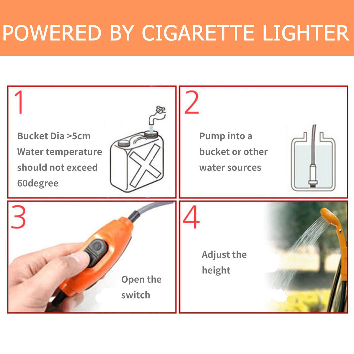 12V Electric Car Plug Outdoor Camper Caravan Van Camping Travel Shower Kit Portable RV Accessories