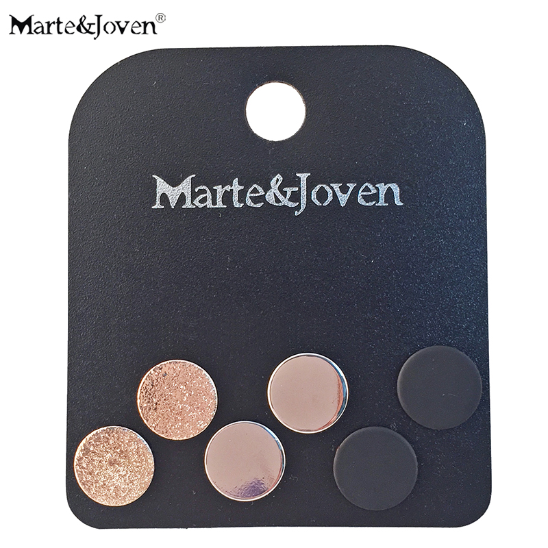 Marte & Joven 3 Paren/set Ronde Stud Oorbellen Set voor Vrouwen Mode Accessoires Mat Zwart en Goud Kleur Cirkel Studs Sets Meisje