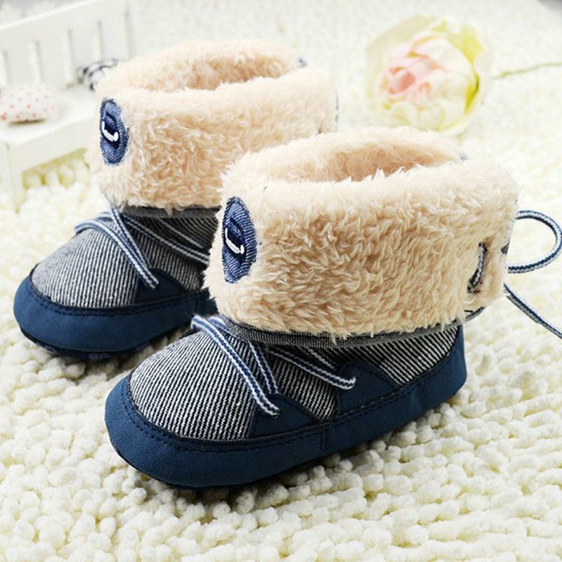 Pasgeboren Baby Jongens Prewalker Zachte Snowboots Faux Fur Lace-Up Laarzen Sneeuw Crib Shoe 0-18M s06