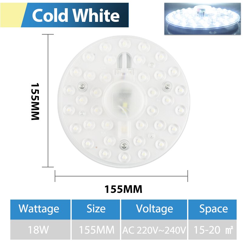 Módulo LED, lámpara de techo, minimódulo, reemplazo de accesorio, fuente magnética, Bombilla de placa de luz de larga vida, 220V, 12W, 18W, 24W: LED Module Cold 18W