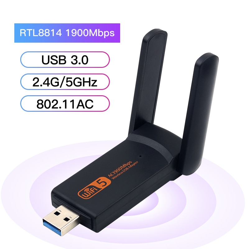 Adattatore USB Wifi doppio gruppo musicale 1900Mbps Dongle RTL8814 802.11ac Wi-Fi Senza Fili AC1900 USB 3.0 antenna per PC Del computer Portatile