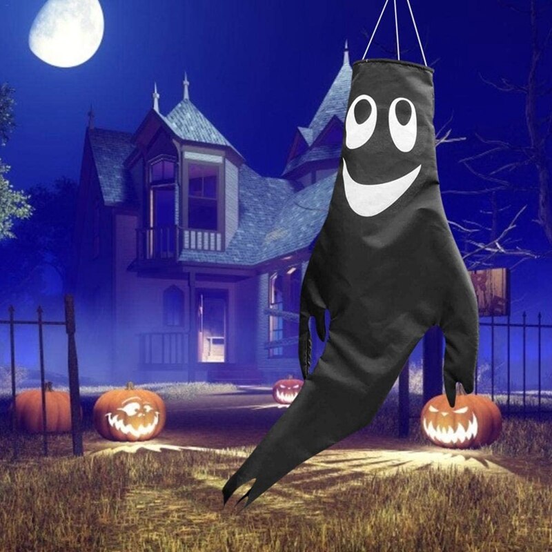 Halloween Geist Windsack-40 Zoll Windsack Terrasse Rasen Garten Im Freien Hängende Dekoration 2 Pack Schwarz
