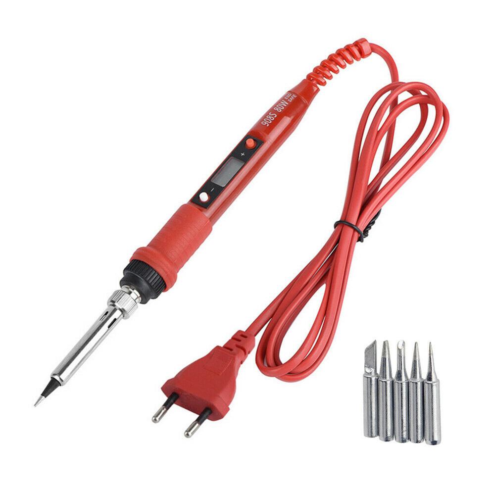 80w Soldering Iron Digital LCD Electric Soldering Tool Manual Solder Wire Tweezers: red EU