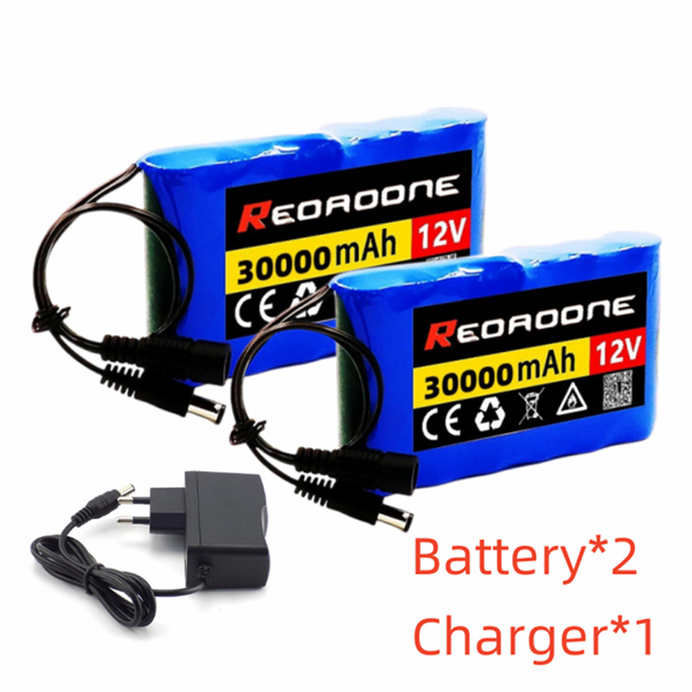 NEUE Tragbare Super 12V 30000mAh Batterie Wiederaufladbare Lithium-Ionen Batterie Pack Kapazität DC 12,6V 30Ah CCTV Cam Monitor + Ladegerät: Lila