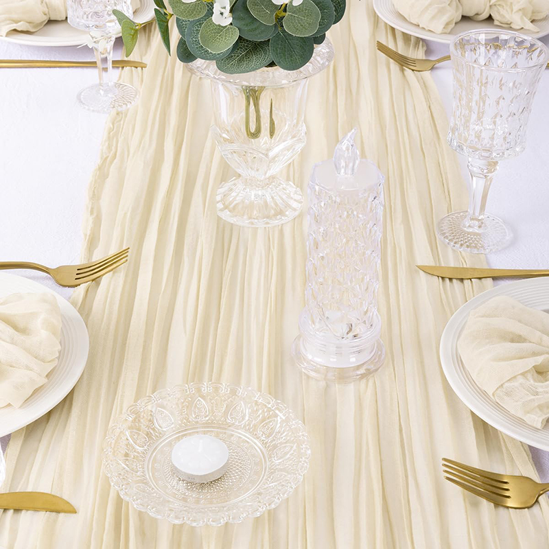 Beige tafelloper gaas kaasdoek rustiek pure Boho bruiloft decoratie tafelkleed baby shower kerst verjaardag partij decors