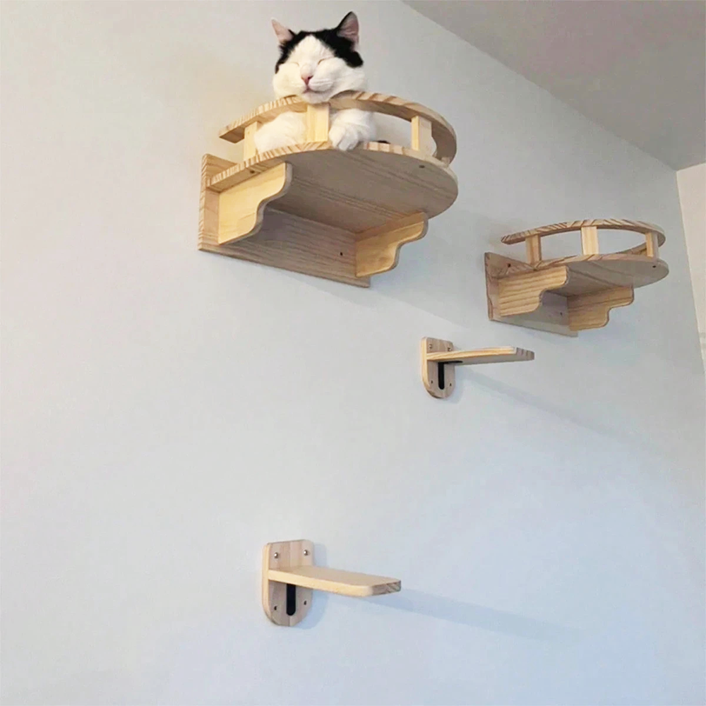 3- -delige kattenwandtrap, kattenrek, aan de muur te bevestigen klimrek voor katten, kattenwandmeubel met trapje voor katten om op te spelen en te klimmen.