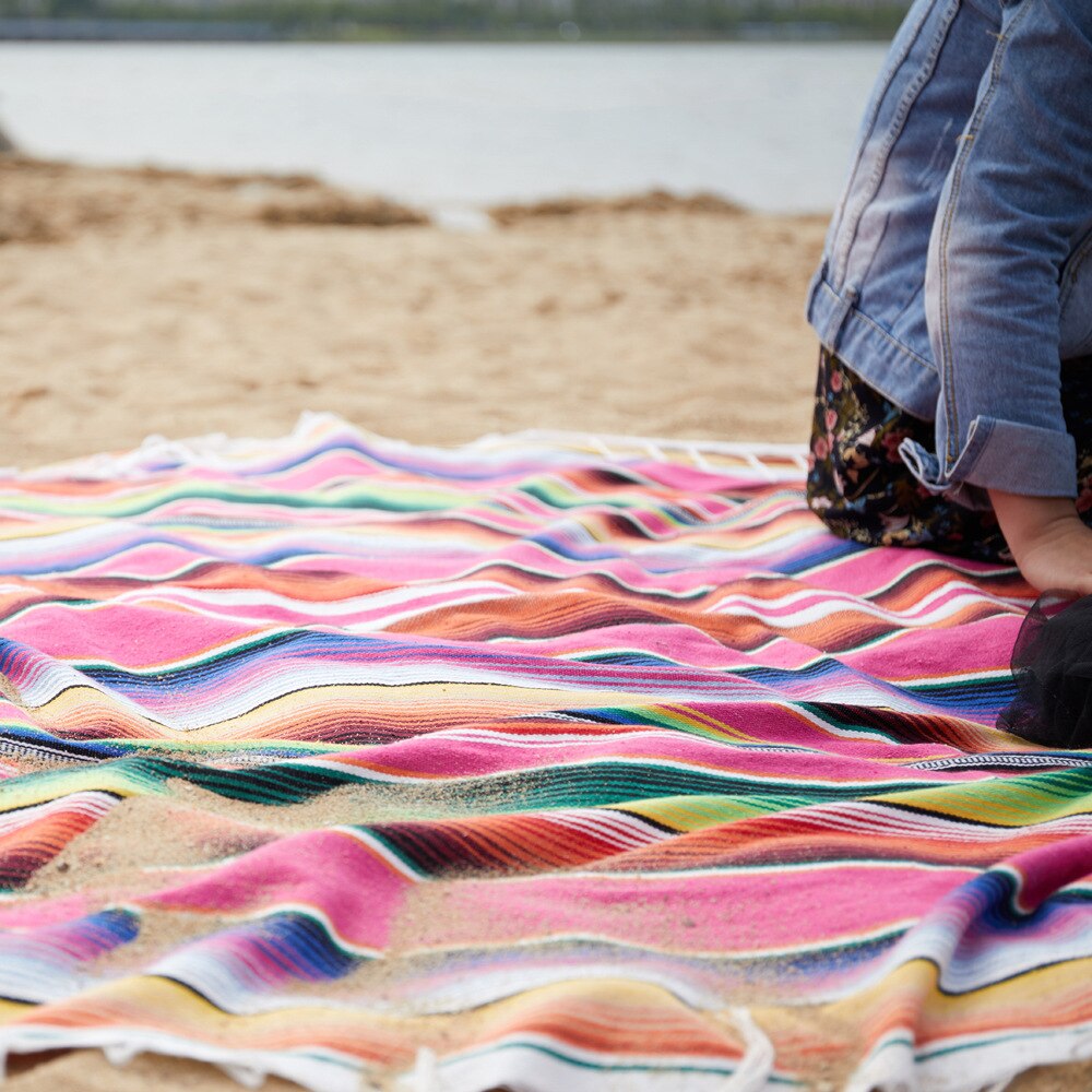 Manta de playa de estilo étnico, 8 colores, tapicería para el hogar, camping, Picnic, viaje, avión, esterilla de algodón, India mexicana, cobija de arcoíris hecha a mano: ROSE / 120x180cm