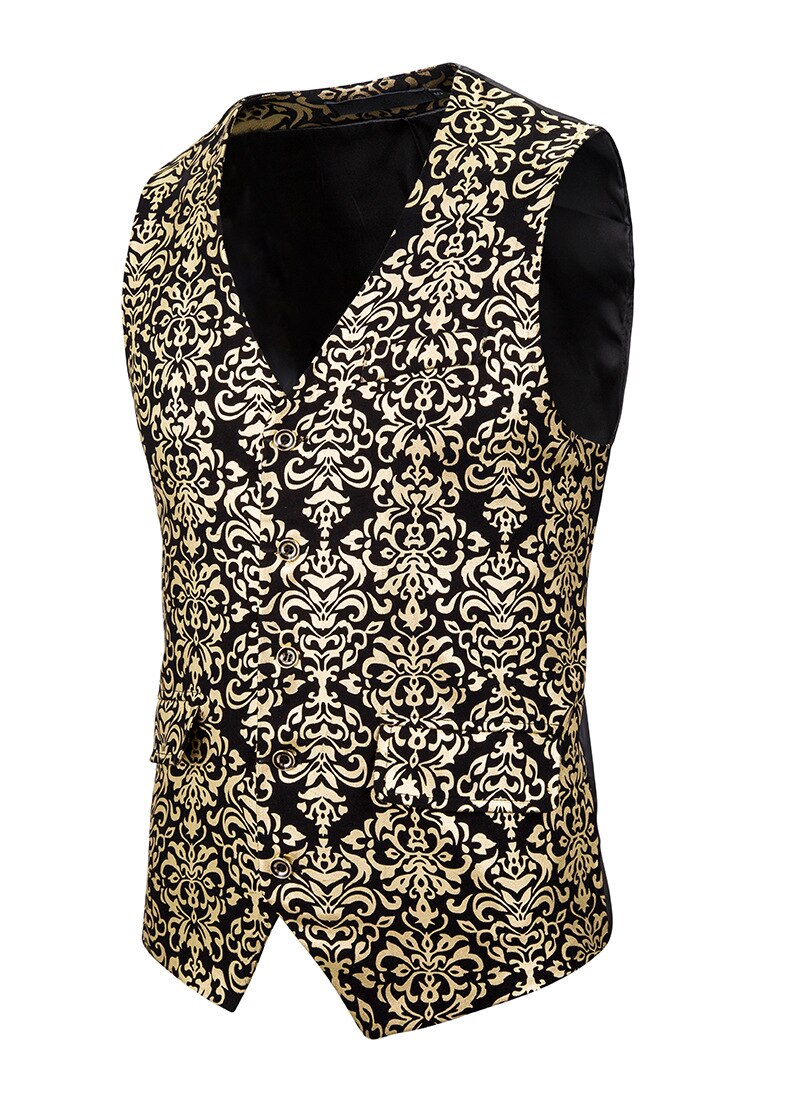 Gouden jacquard enkelrijs vest heren merk slim fit heren mouwloos vest formeel zakelijk chaleco hombre