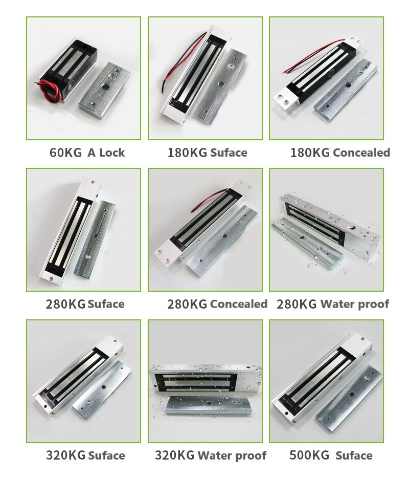 12V 24V 280kg Holding Force Magnetic Lock Single Double Door Surface Mounted Lock Concealed Waterproof Time Delay Solenoid Latch