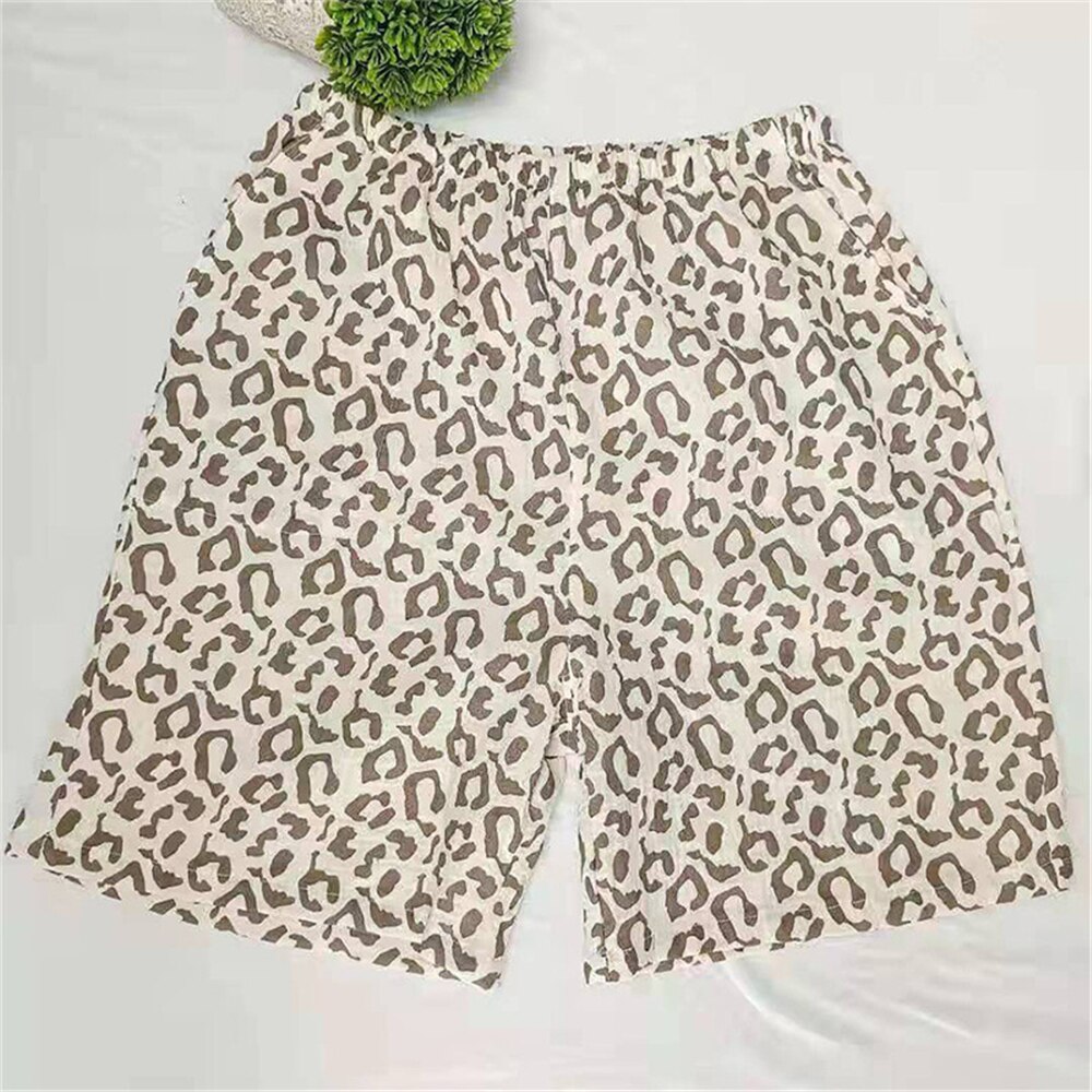 Leopard Print Pajamas Shorts Crepe Fabric Woman Sleepwear Loose Sleep Bottoms Home Shorts: Men-Yellow / Asian sizes L