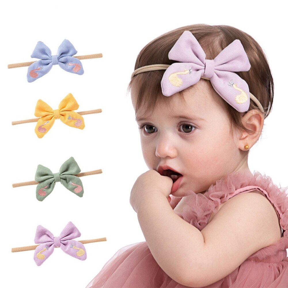 Swan Borduren Baby Haar Bogen Hoofdband Voor Meisjes Zachte Elastische Haarbanden Voor Kinderen Baby Handgemaakte Haar Accessoires