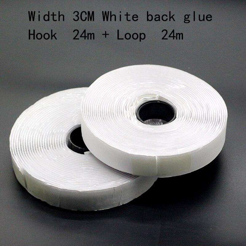 Sujetadores de Velcro de doble cara con pegamento trasero, cinta negra con rebaba con cinta maestra autoadhesiva de nailon: 3cm white
