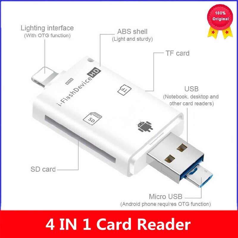 4 In 1 Tf Kaartlezer Otg Adapter Usb Flash Drive Sd Tf Kaartlezer Lightning Naar Microsd Adapter Voor iphone Android