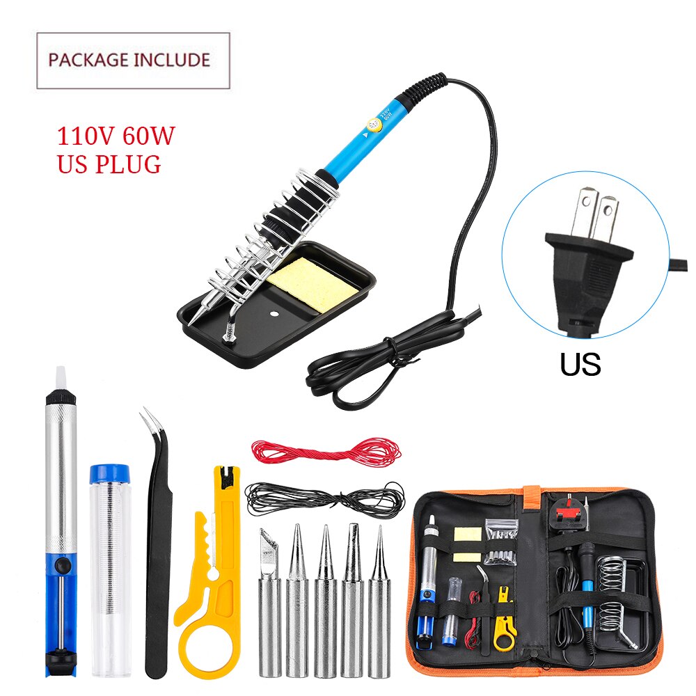 Digital Electric Soldering Iron Kit Welding Tools 110V 220V 60W 80W Ceramic Heat Temperature Adjustable Solder Iron Rework: set 4
