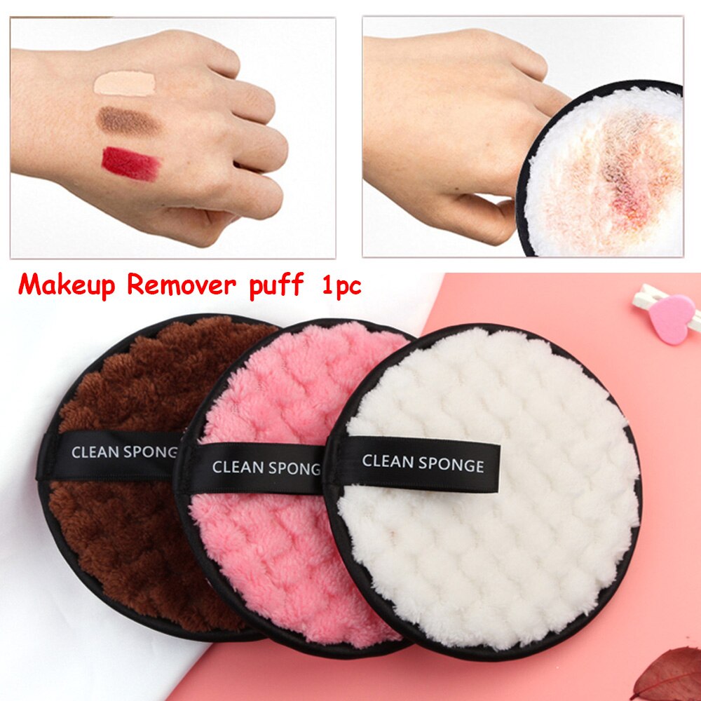 Microfibre chiffon tampons coeur dissolvant serviette visage nettoyage maquillage éponge conteneur maquillage éponge maquillage poudre bouffée peluche