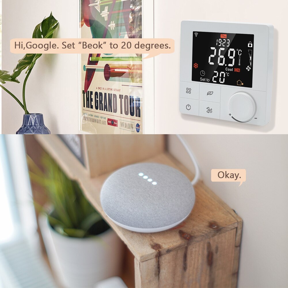 Beok – Thermostat Wifi intelligent Tuya, chauffage au sol/bobine de ventilateur/chaudière à gaz, contrôleur de température, fonctionne avec Google Home Alexa