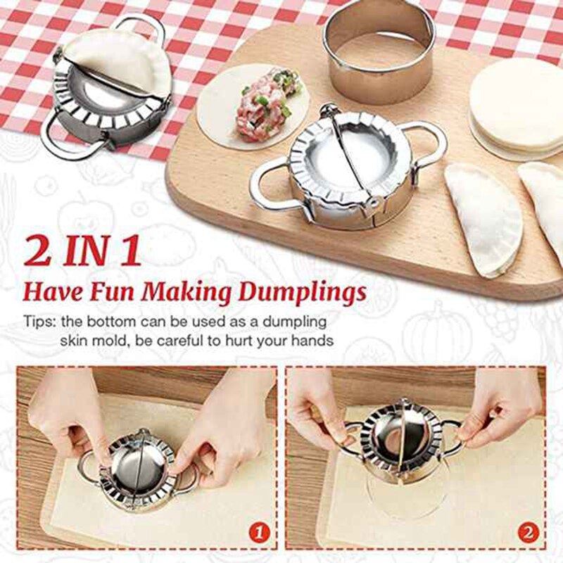 7 Pcs Rvs Dumplings Maker Set, Knoedel Cutter Gereedschap Knoedel Druk Mallen Knoedel Huid Maker Deeg Cutter