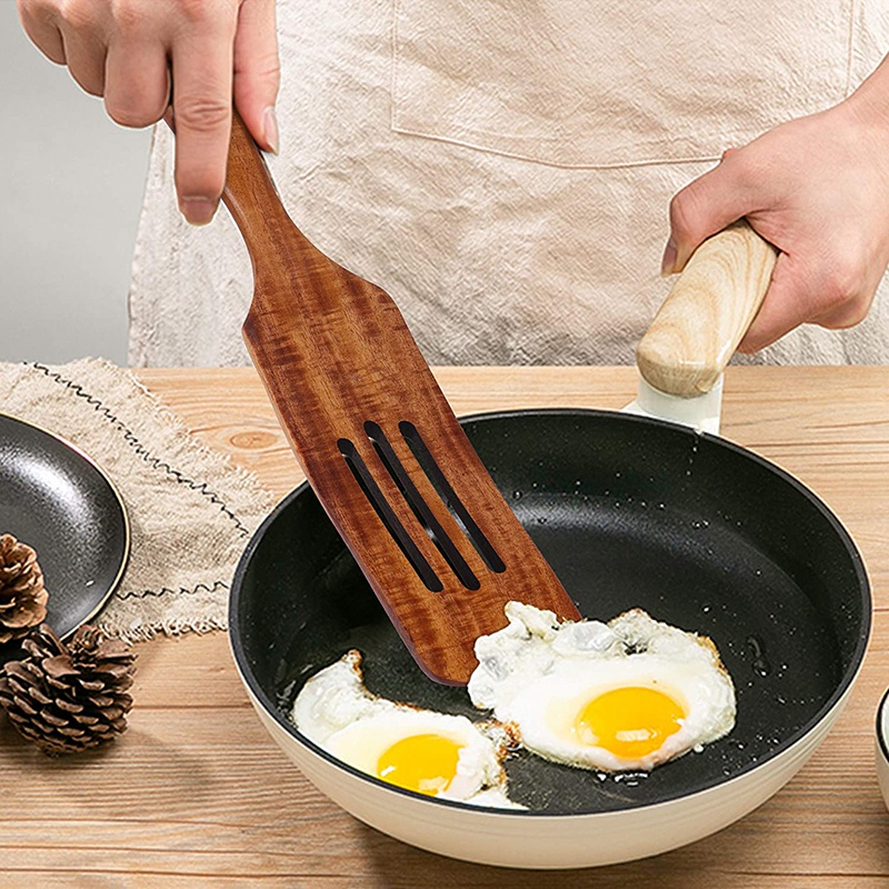 6 Pcs Wooden Spurtle Set, Teak Spurtle Set Heat Resistant Wooden Spatula Cooking Utensils Set Non-Stick Wooden Spoons