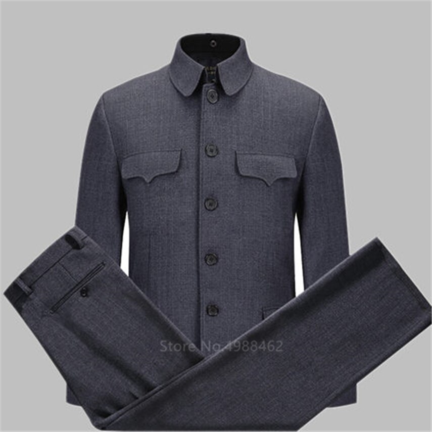 Man Classic Chinese Tunic Suit Retro Oriental Casual Slim Jacket+Pants Mandarin Collar Business Suit Solid Zhongshan Set