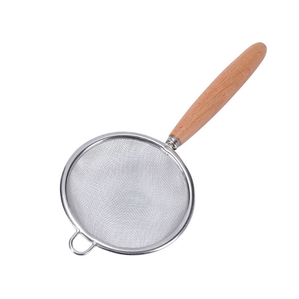 Wooden Grain Handle Stainless Steel Colander Multi-function Filter Mesh Sieve Heat Insulation Oil Grid Pot Spoon Flour Sieve: Small