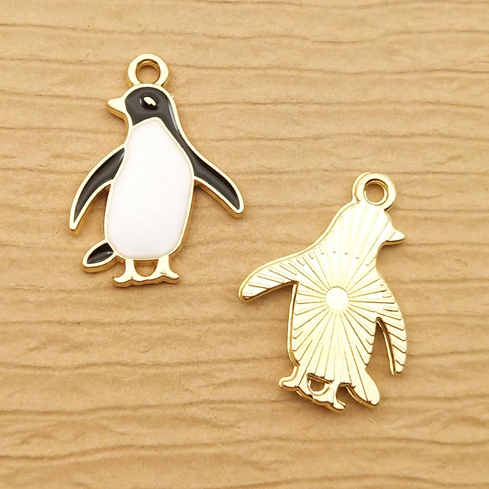 10 Stuks 17X22Mm Enamel Kawaii Penguin Charm Voor Sieraden Maken Leuke Oorbel Hanger Armband Ketting Accessoires Gouden plated