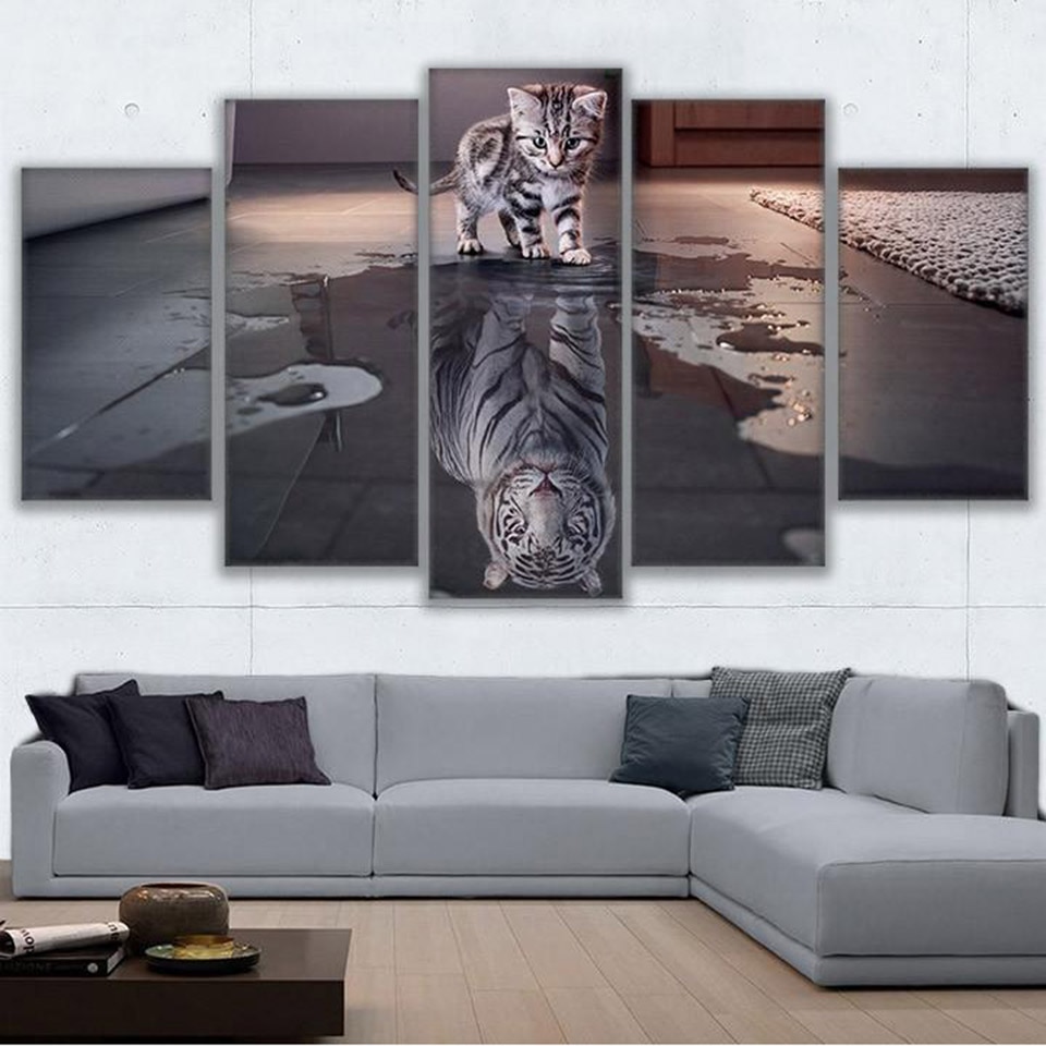 Canvas schilderij wanddecoratie frame voor woonkamer scandinavische decoratie 5 panelen dier kat cuadros tijger modulaire foto poster