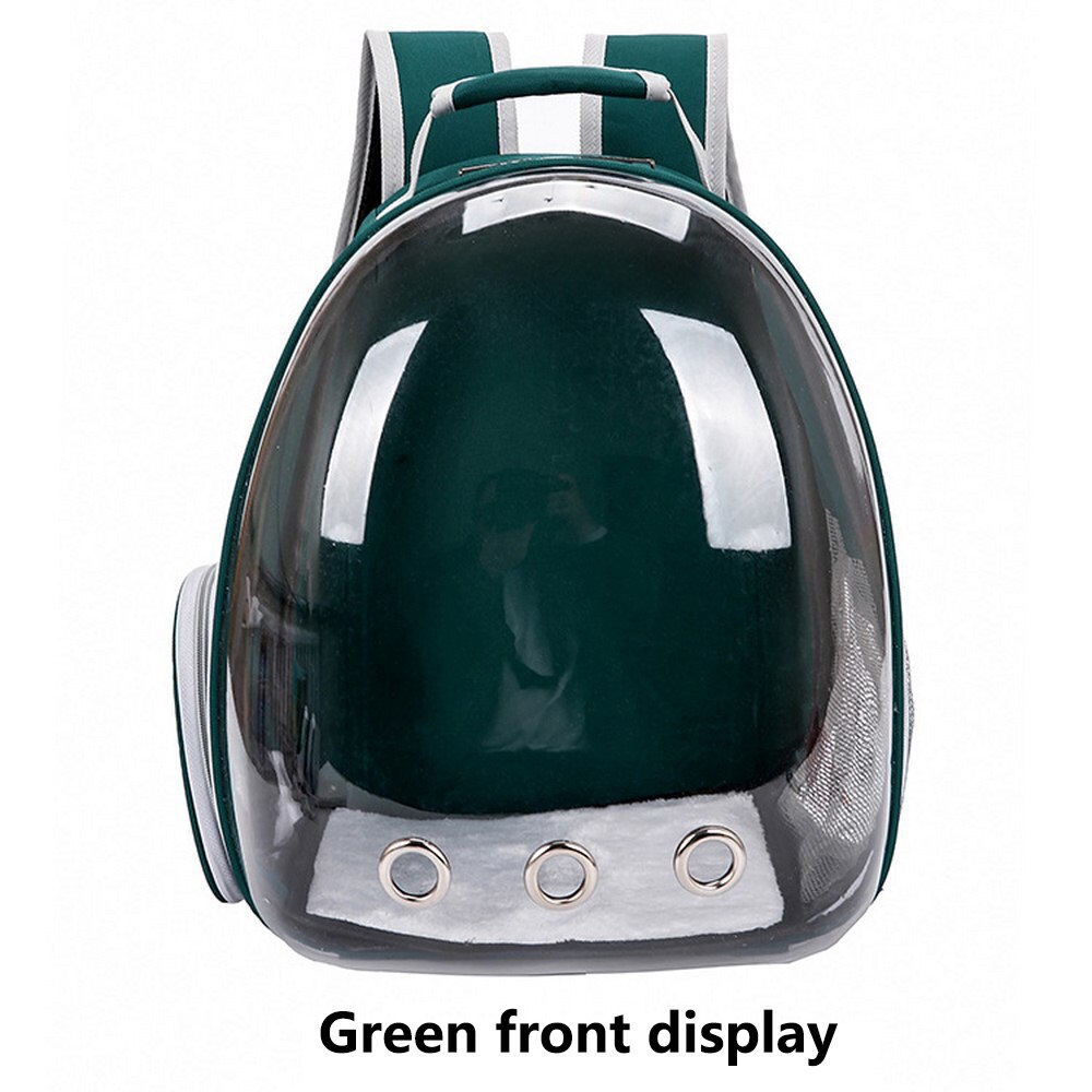 Portable Full Transparent Pet Backpack Three Holes Breathable Dog Cat Outdoor Travel Packbag Zipper Mesh Pet Out Bag: Green
