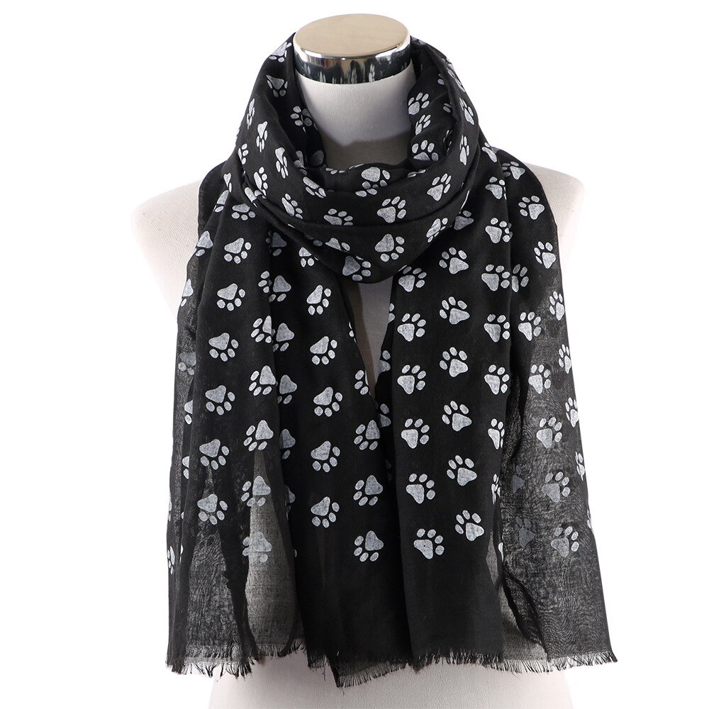 mignon chien patte écharpe femmes chien pas imprimé châle pour chien amoureux printemps hiver enveloppement doux Souvenir 90x180cm: Black