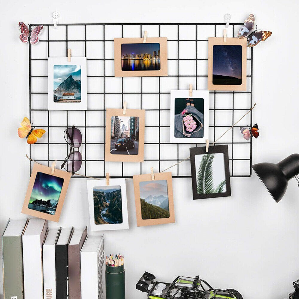 20 x 20cm metallnät vägghängande fotoram multifunktionspanel vykort mesh ram väggkonst display förvaringsställ dekor