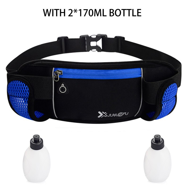 Riñoneras ligeras para hombre y mujer, deportivas, para correr, para exteriores, Neopreno, cinturón de hidratación, riñonera, soporte para teléfono deportivo con 2 botellas: Color azul