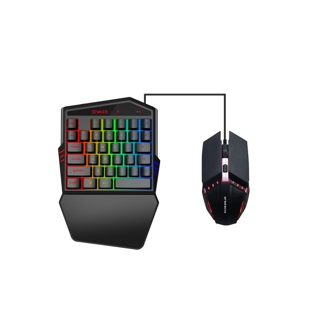 Portable Ergonomic Computer Silent PC Gamer Multicolor Backlight One-Handed Game Blueteoth Keyboard Wired Mouse