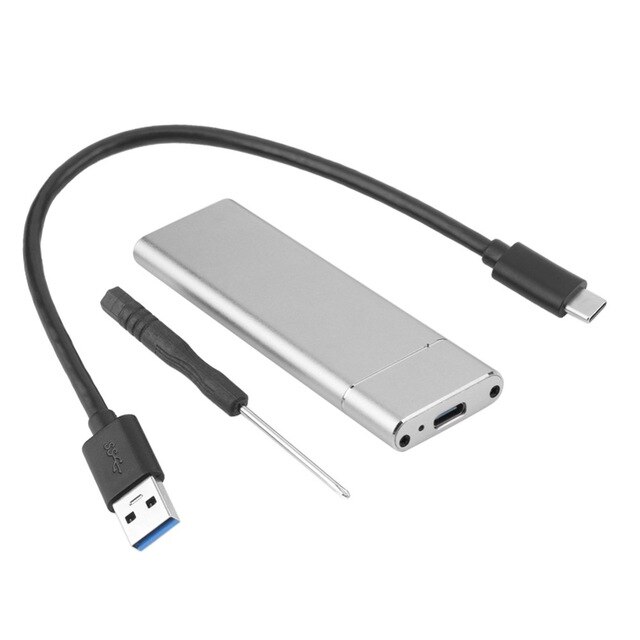 Carcasa de disco duro USB3.1 M.2 a USB SSD, carcasa de disco duro tipo C 3,1 a (llave B + M)/B key conector 2242/2260/2280 M2 SATA SSD: A to C cable Silver